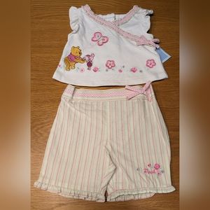 Disney Winnie the Pooh Piglet 2 Piece Set Swing Top Capris 0-3 & 3-6 Months NWT